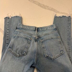 Agolde Light Blue Cropped Jeans with Frayed Hem